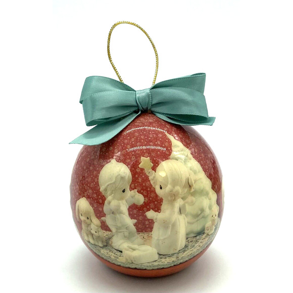 Vintage Precious Moments Decoupage Christmas Tree Ornaments Enesco Lot of 4 EUC - Picture 5 of 9